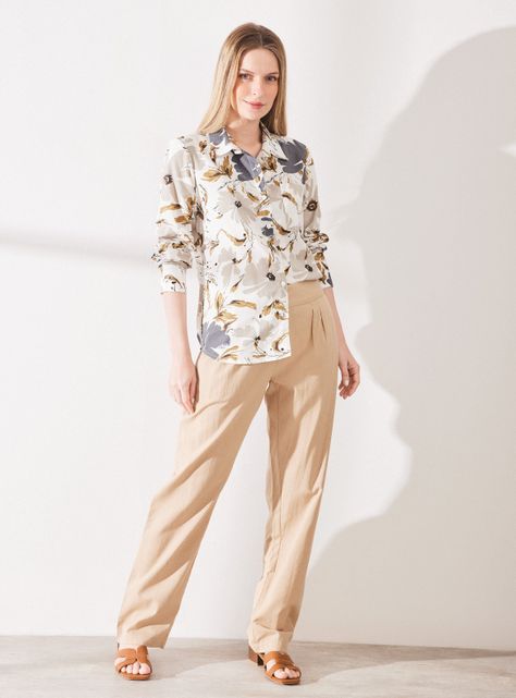Blusa Lino Estampada Manga Larga-4
