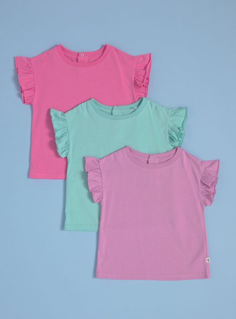 Polera Tripack de Colores Sólidos y Vuelos en las Mangas-0