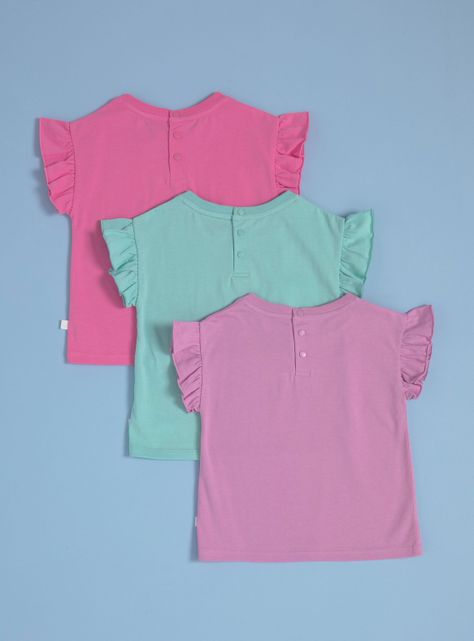 Polera Tripack de Colores Sólidos y Vuelos en las Mangas-1