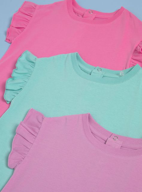 Polera Tripack de Colores Sólidos y Vuelos en las Mangas-2