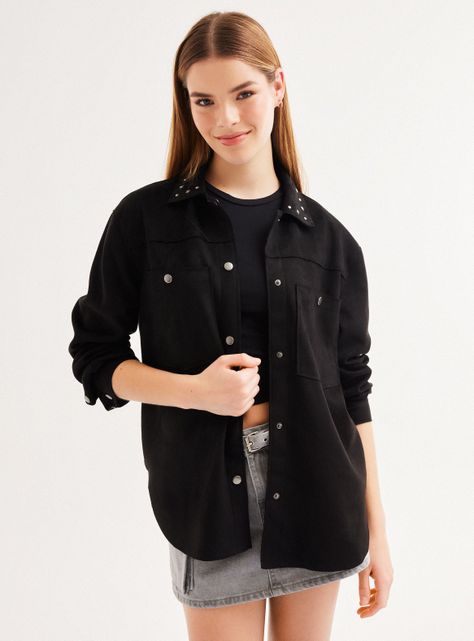 Chaqueta Sobrecamisa Gamuza con Aplicación de Estrellas-0