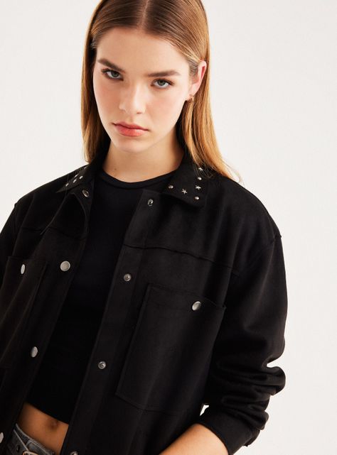 Chaqueta Sobrecamisa Gamuza con Aplicación de Estrellas-2