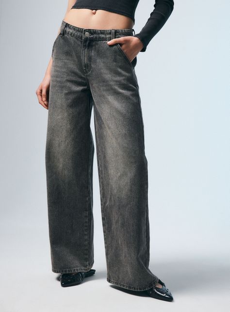 Jeans Tiro Medio Wide Leg Desgastados-0