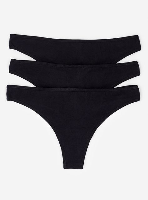 Pack 3 Calzones Algodón Thong Negro-0