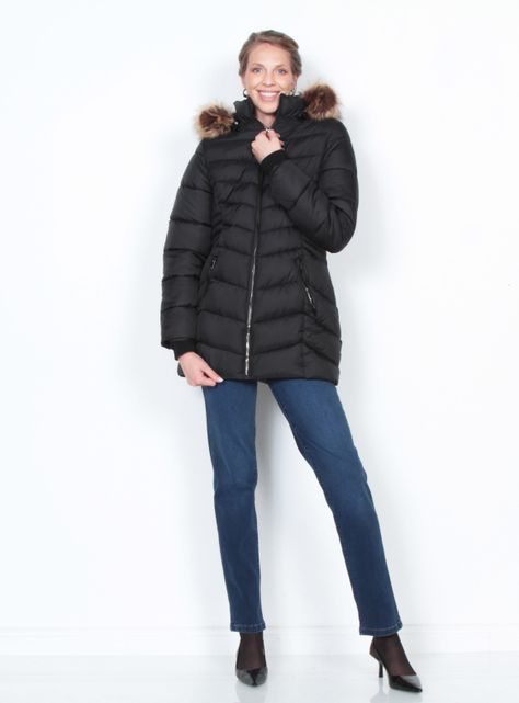 Parka Manga Larga con Piel en Capucha y Bolsillos-3