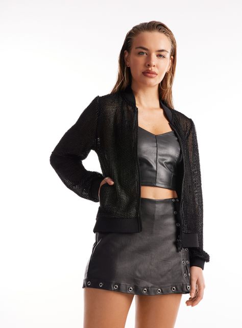 Chaqueta Bomber Tela Texturada Metalizada-0