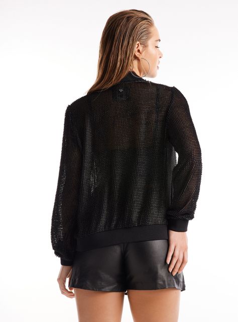 Chaqueta Bomber Tela Texturada Metalizada-1