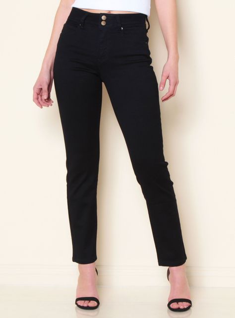 Jeans Tiro Alto Pretina Media 2 Botones Push Up-0