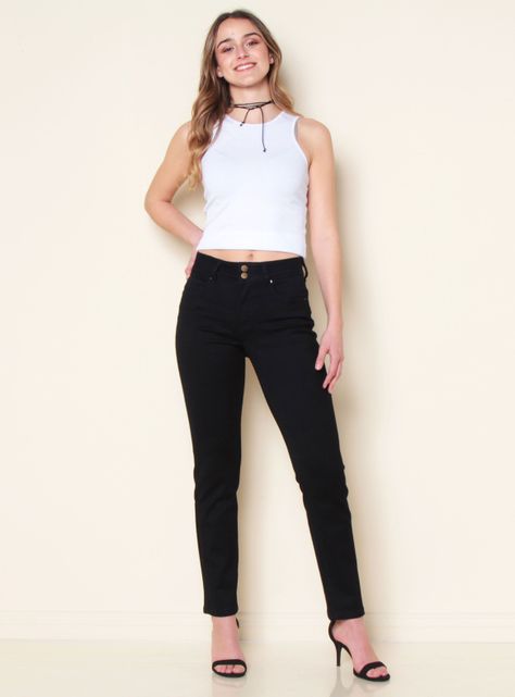 Jeans Tiro Alto Pretina Media 2 Botones Push Up-3