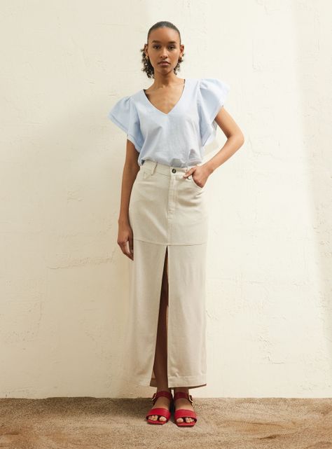 Falda Midi con Lino-4
