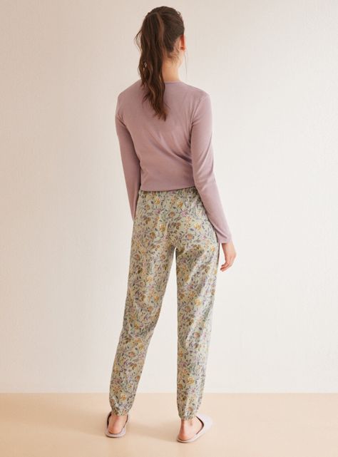 Pantalón Pijama Largo Algodón Skinny Flores-1