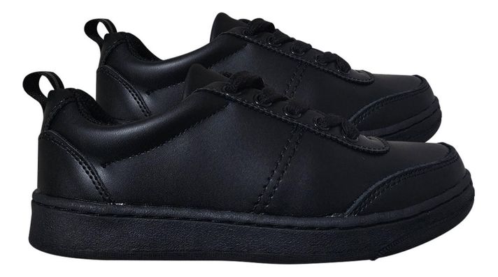 Zapatilla Juvenil Negra De Cuero Temporada Escolar Negro7500-3