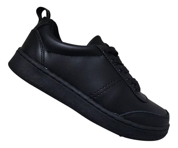 Zapatilla Juvenil Negra De Cuero Temporada Escolar Negro7500-0