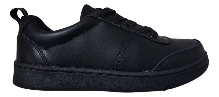 Zapatilla Juvenil Negra De Cuero Temporada Escolar Negro7500-1