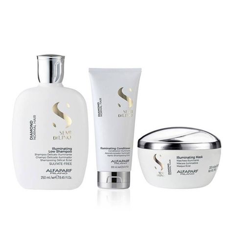 ALFAPARF Kit Shampoo, Acondicionador  y Mascara Diamond Iluminador Semi di lino-0