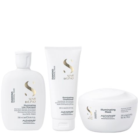 ALFAPARF Kit Shampoo, Acondicionador  y Mascara Diamond Iluminador Semi di lino-1