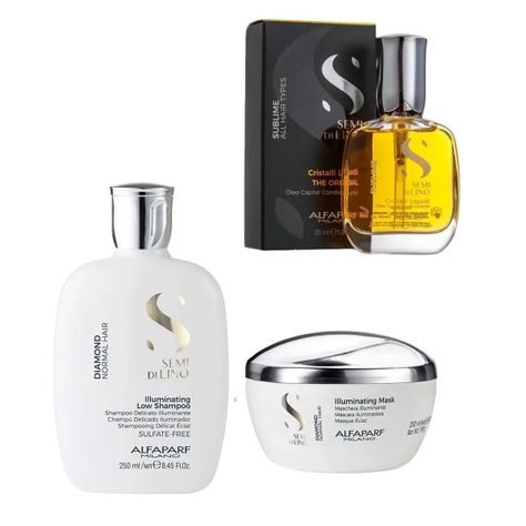 ALFAPARF Kit Serum,  Shampoo y Mascara Diamond Iluminador Semi Di Lino-0