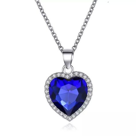Collar Colgante Titanic Corazon del Oceano Azul-0