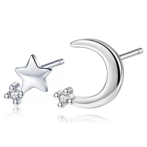 Aros de Luna y Estrella Plateado -0