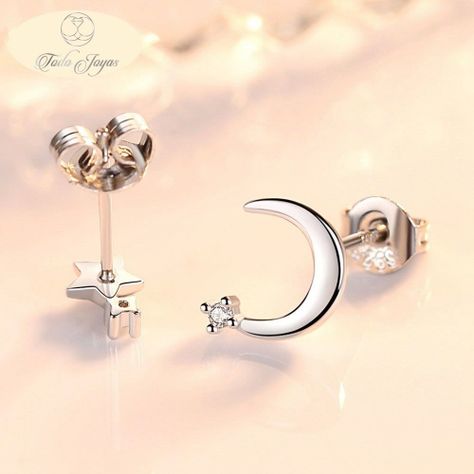 Aros de Luna y Estrella Plateado -3