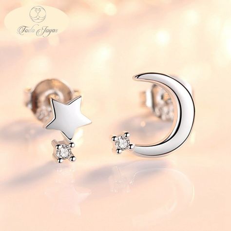 Aros de Luna y Estrella Plateado -4