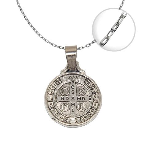 Colgante Medalla San Benito + Cadena + Caja Terciopelo -1