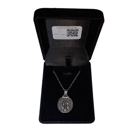 Colgante Medalla San Benito + Cadena + Caja Terciopelo -2