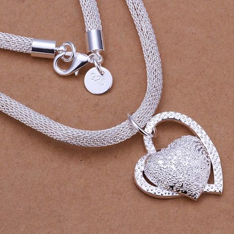 Collar Colgante Corazon Baño Plata 925-4