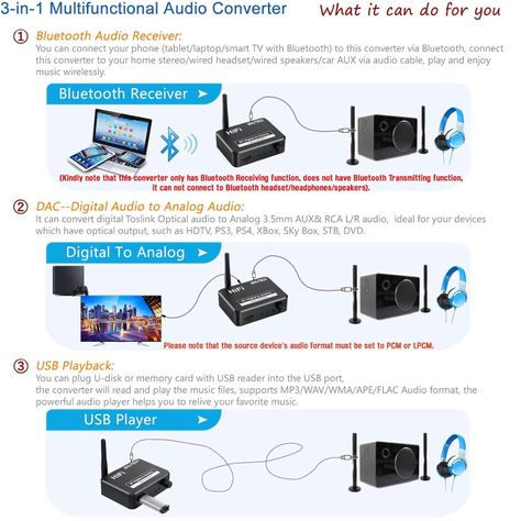 Convertidor Audio Optico Digitala Analogo Receptor Bluetooth-1