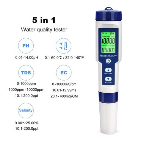Medidor Multifuncion 5 En 1 pH TDS EC Salinidad Temperatura-1
