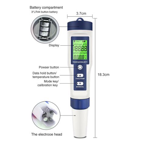 Medidor Multifuncion 5 En 1 pH TDS EC Salinidad Temperatura-2