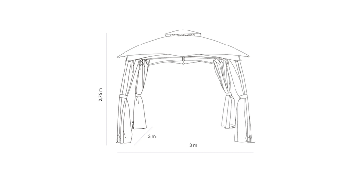 PÉRGOLA METÁLICA CON CORTINAS 3x3 MTS - BORIS - OUTZEN-1