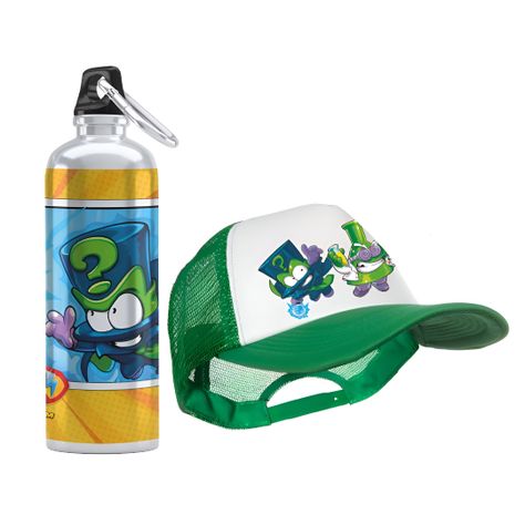 Pack Botella de Agua y Jockey Super Zings Enigma y Profesor K-0