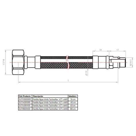 Flexible para Agua Vinilo 1/2  x M10 40cm. TF-1