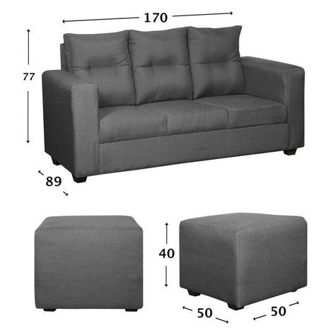 Living Loreto Lino 3 Cuerpos + 2 Pouf Gris-1