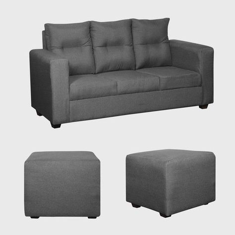 Living Loreto Lino 3 Cuerpos + 2 Pouf Gris-0