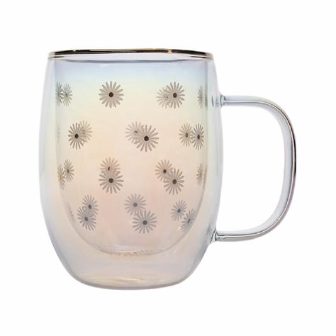 Taza Doble Vidrio Flores Blancas Iridescent 300 ml-0