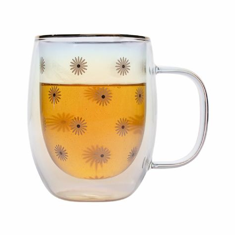 Taza Doble Vidrio Flores Blancas Iridescent 300 ml-1