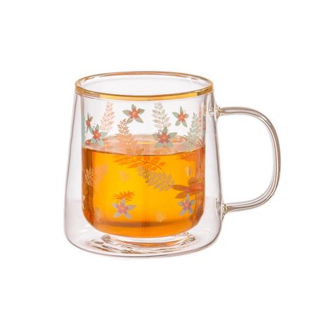 Taza Doble Vidrio Flowers and Leaves 250 ml-1