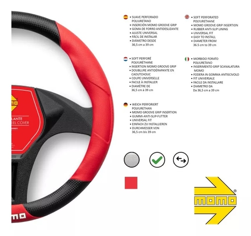 Cubre Volante Momo Original Antideslizante Rojo Con Negro-1