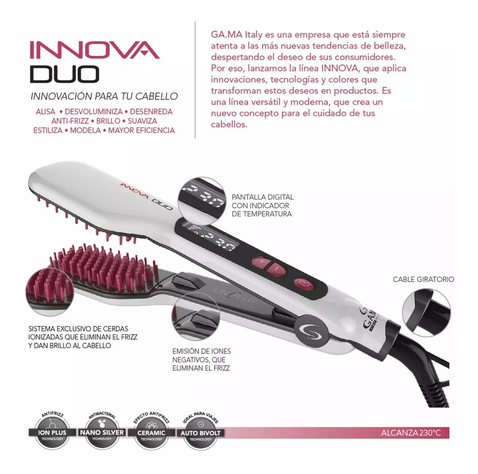 Cepillo Alisador Anti-frizz Ga.ma Innova Duo Blanco 110v/220-4