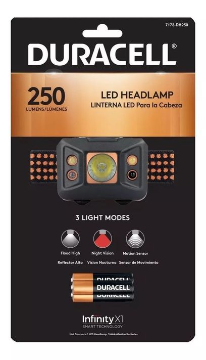 Linterna De Cabeza Led Duracell 250 Lúmenes + 3 Pilas Aaa-1