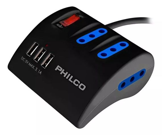 Alargador Escritorio Switch Sobrevoltaje Philco Usbx3 3x220v-0