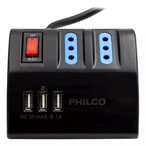 Alargador Escritorio Switch Sobrevoltaje Philco Usbx3 3x220v-1
