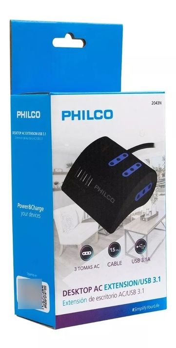 Alargador Escritorio Switch Sobrevoltaje Philco Usbx3 3x220v-3