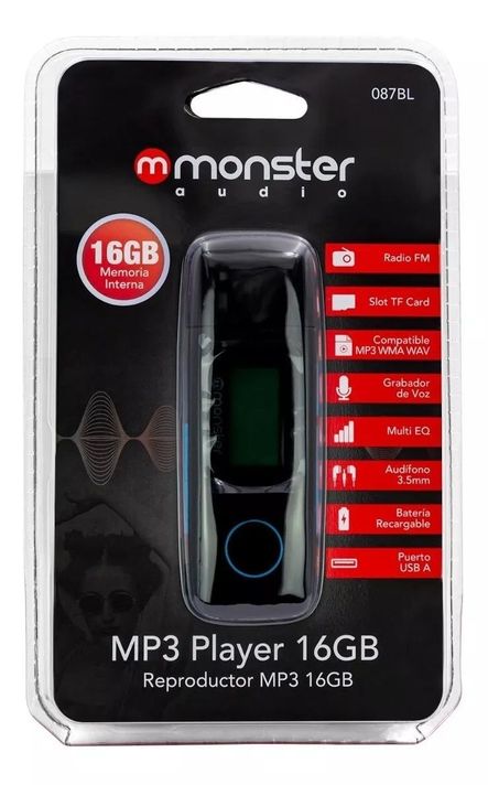Reproductor Mp3 16gb Radio Fm Monster C/grabador De Voz Azul-4
