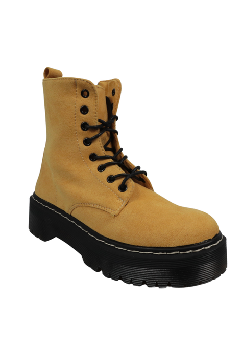 BOTINES CASUALES PARA MUJER ESTILO COMBAT AMARILLO-0