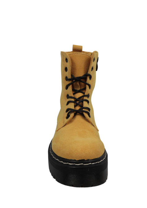 BOTINES CASUALES PARA MUJER ESTILO COMBAT AMARILLO-2