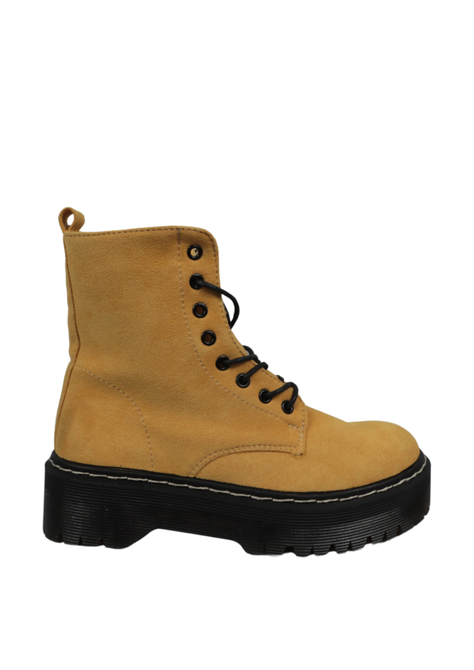 BOTINES CASUALES PARA MUJER ESTILO COMBAT AMARILLO-3