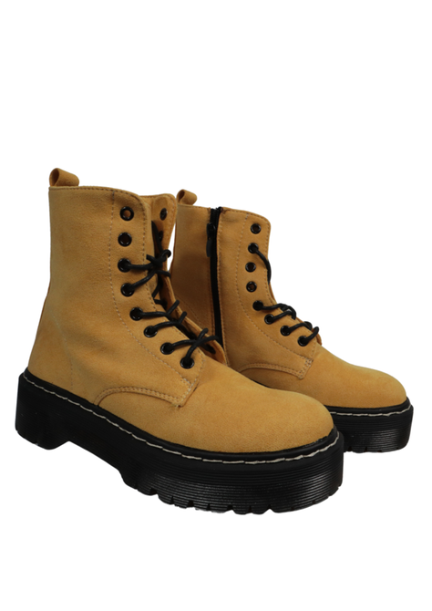 BOTINES CASUALES PARA MUJER ESTILO COMBAT AMARILLO-4